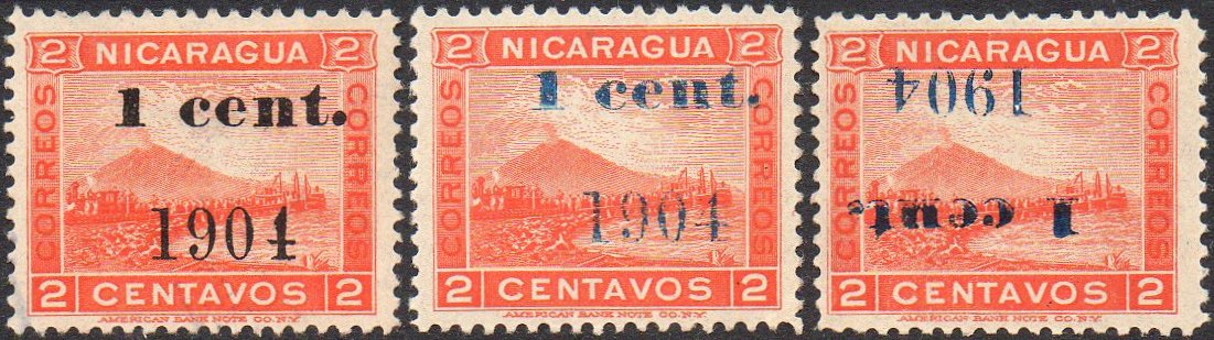 timbres-poste sellos postales stamps Nicaragua Momotombo Volcano & Train 1904 15 centavos surcharge 15c/10c